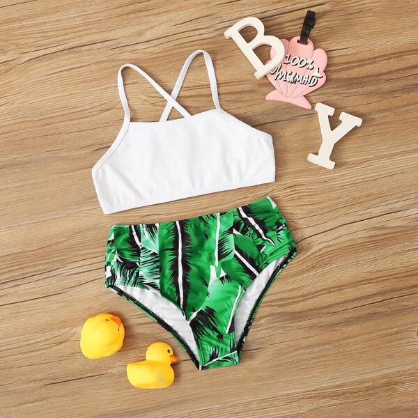 

Girls Criss Cross Top With Tropical Bikini Set