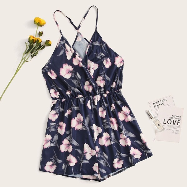 

Plus Floral Adjustable Strap Romper Bodysuit