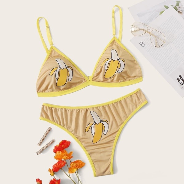

Plus Banana Print Lingerie Set