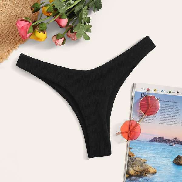 

Textured High Cut Bikini Panty, Black
