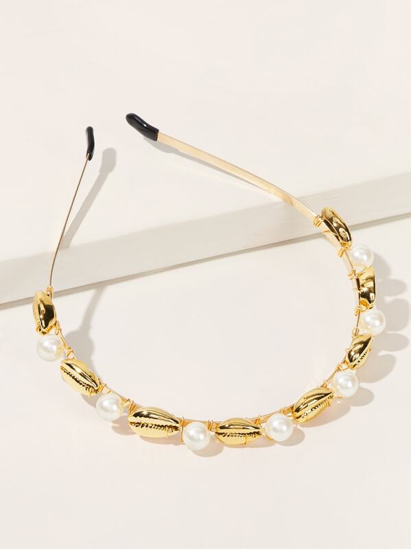 

Shell & Faux Pearl Decor Headband, Gold