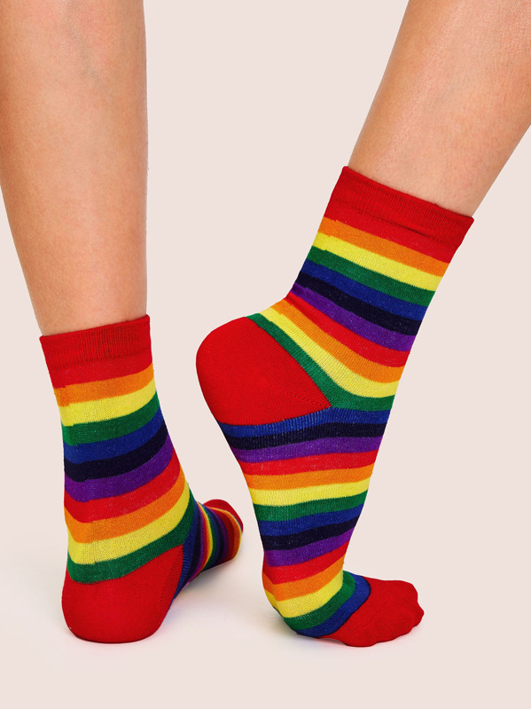 

Rainbow Striped Pattern Socks 1pair, Multicolor
