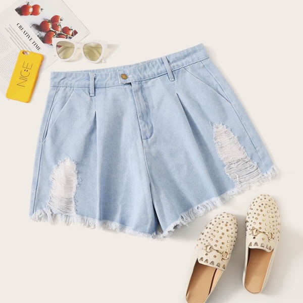 

Plus Raw Hem Ripped Denim Shorts