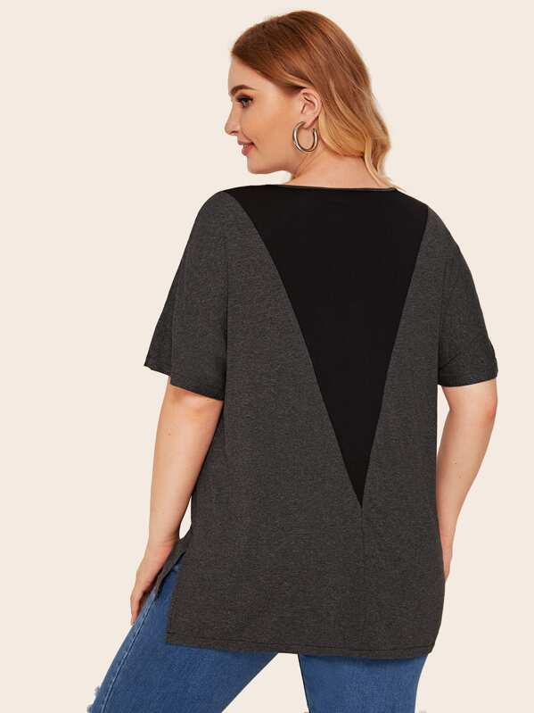 

Plus Colorblock High Low Tee, Grey, Isabela