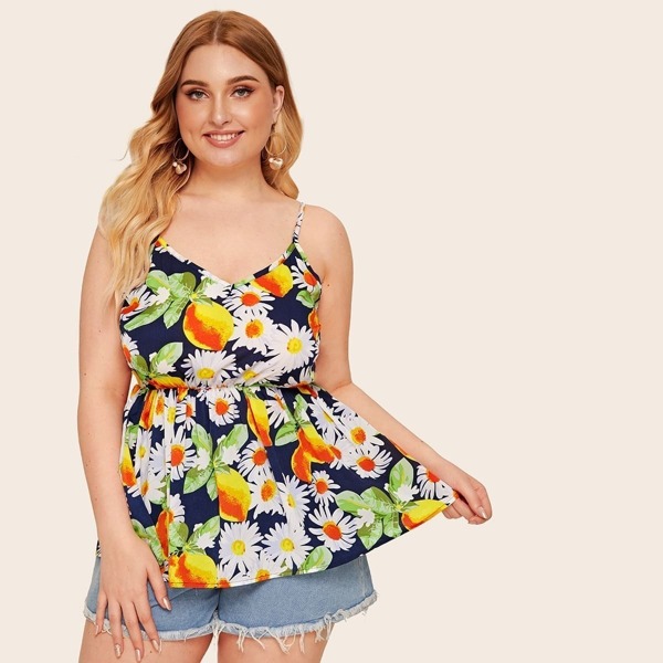 

Plus Tropical Print Cami Top, Multicolor