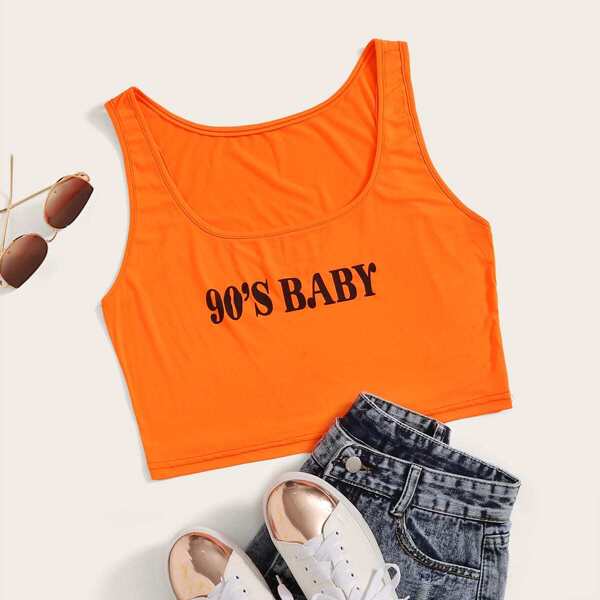

Plus Letter Graphic Neon Orange Tank Top