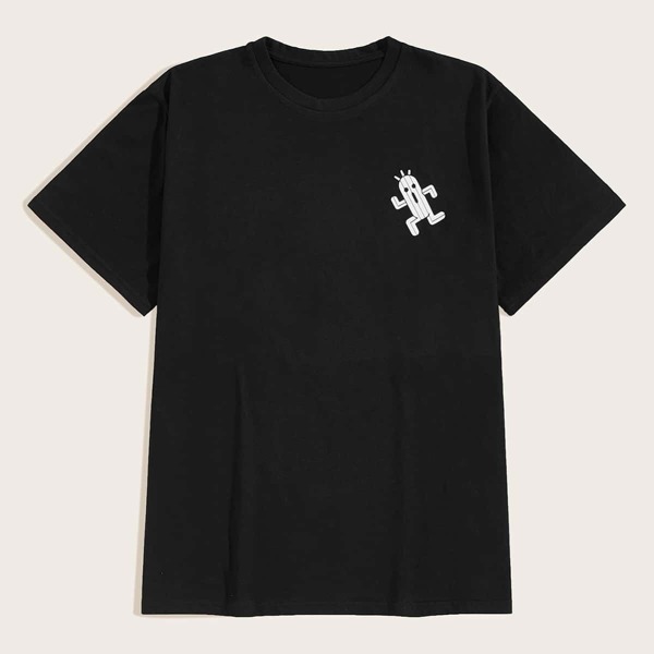 

Men Cactus Print Short Sleeve Tee, Black