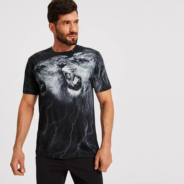 

Men 3D Leopard and Lightning Print Tee