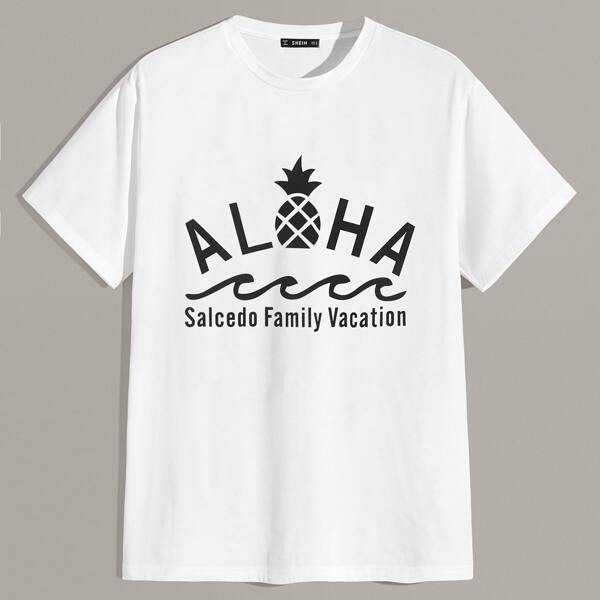 

Men Pineapple and Slogan Print Tee, White