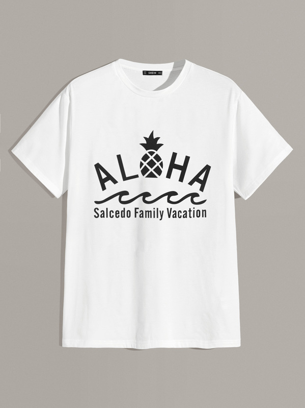 

Men Pineapple and Slogan Print Tee, White