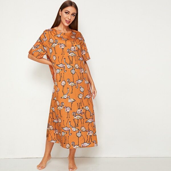 

Allover Flamingo Print Nightdress, Orange