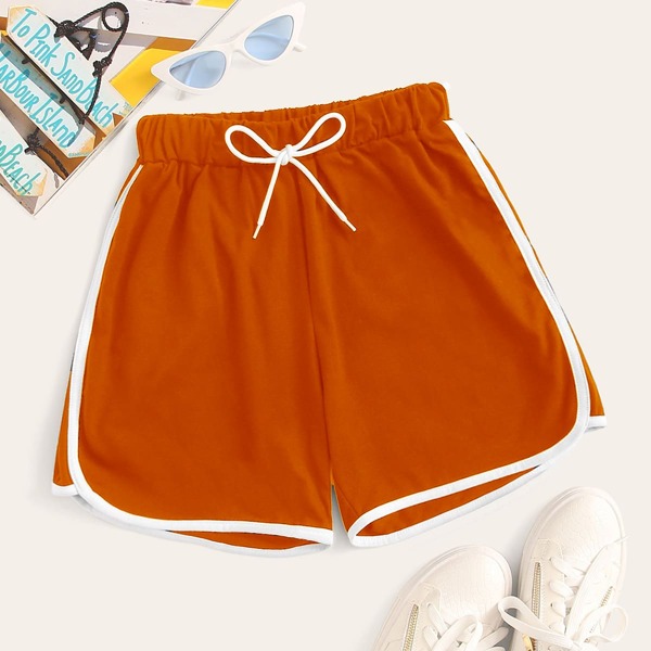 

Neon Orange Contrast Binding Dolphin Shorts