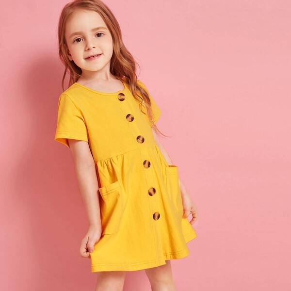 

Toddler Girls Button Front Dual Pocket Dress