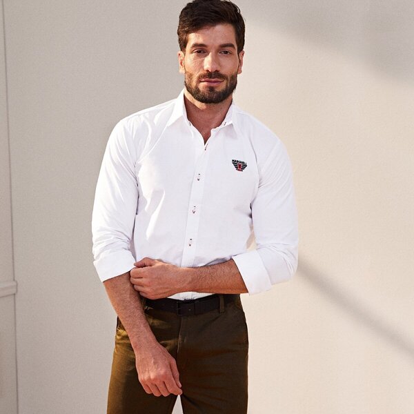 

Men Letter Embroidered Button Front Shirt