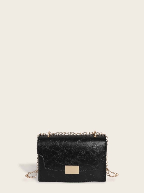 

Metal Detail Flap Chain Bag, Black