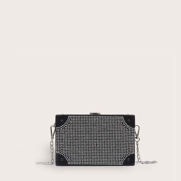 

Rhinestone Decor Structured Box Bag