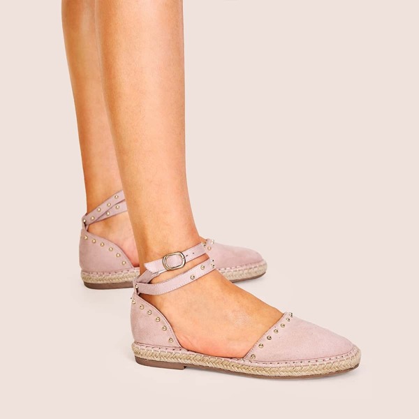 

Studded Decor Ankle Strap Espadrille Flats