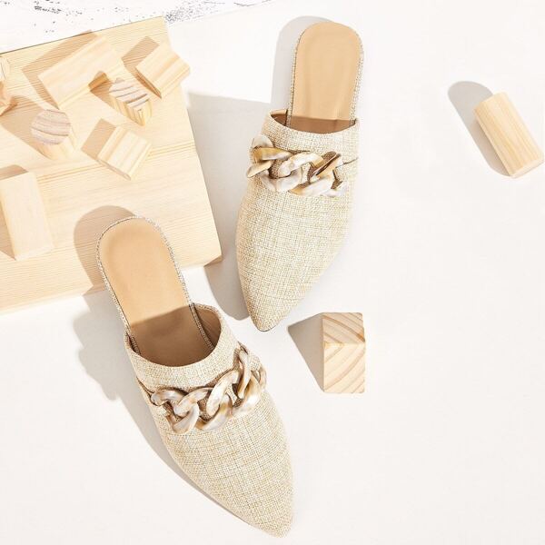 

Point Toe Chain Decor Flat Mules