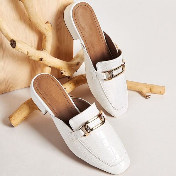 

Metal Decor Croc Embossed Flat Mules