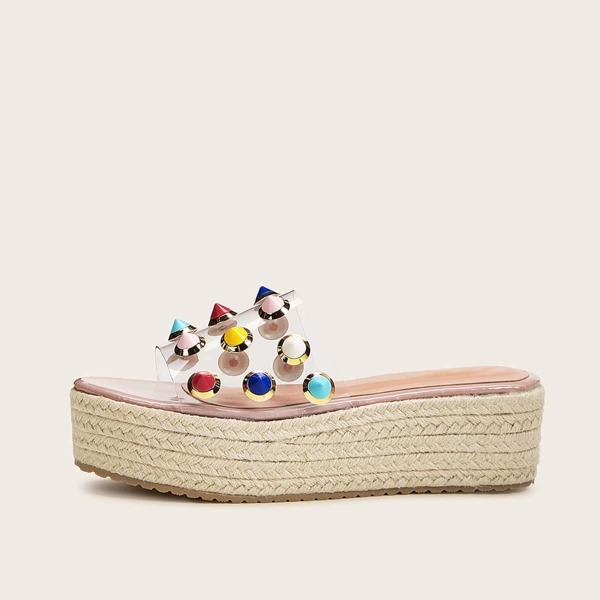 

Studded Clear Espadrille Sliders