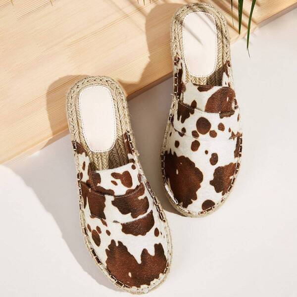 

Cow Print Espadrille Flat Mules, Multicolor