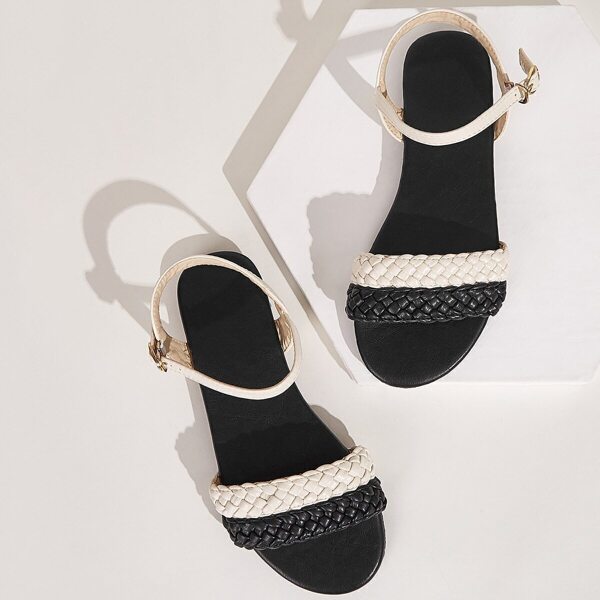 Two Tone Plaited Detail Flat Sandals