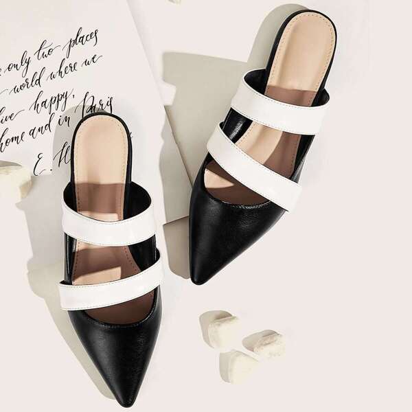 

Two Tone Point Toe Flat Mules