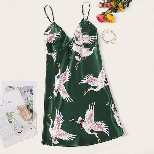 

Crane Print Satin Cami Dress