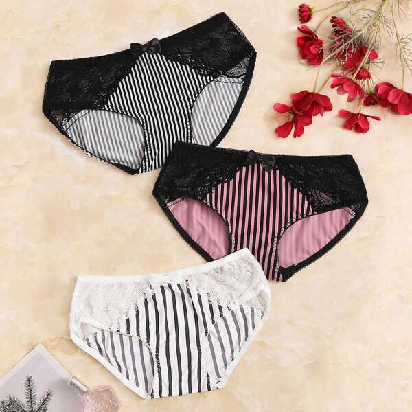 

Floral Lace Striped Panty Set 3pack