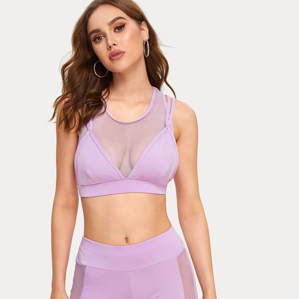 

Contrast Mesh Caged Back Sports Bra