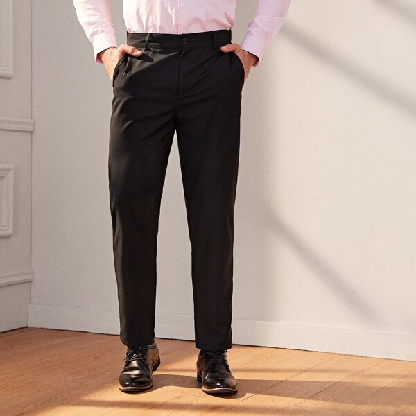 

Men Button Fly Slant Pocket Dress Pants, Black