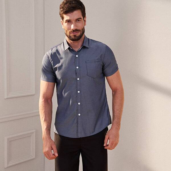 

Men Pocket Front Single Breasted Shirt, Navy
