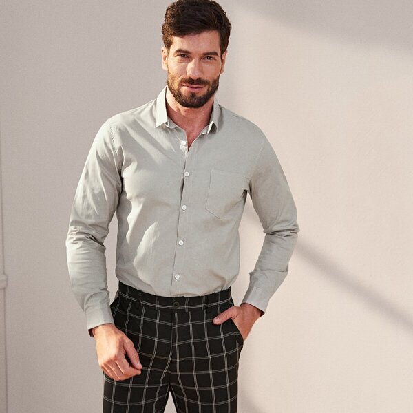 

Men Pocket Front Solid Shirt, Grey