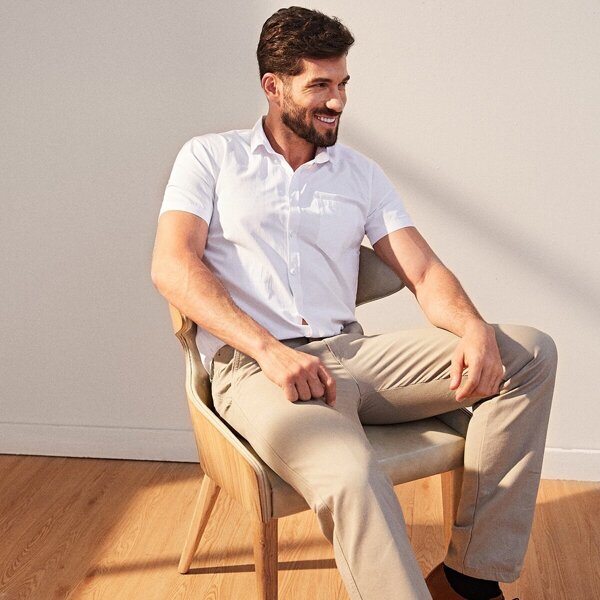 

Men Solid Pocket Front Short Sleeve Shirt, White