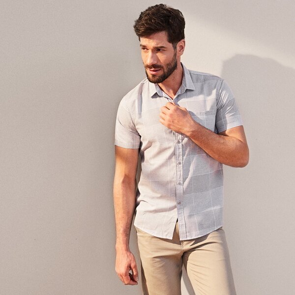 

Men Pocket Front Plaid Short Sleeve Shirt