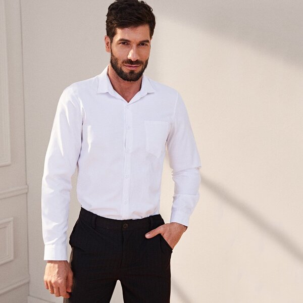

Men Solid Pocket Button Front Shirt, White
