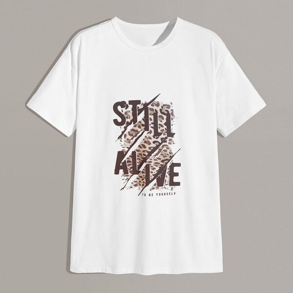 

Men Leopard and Letter Print Tee