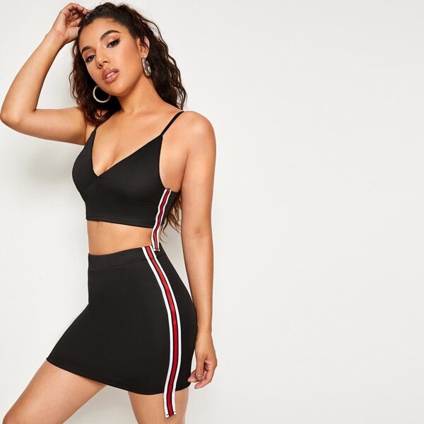 

Side Striped Tape Cami Top & Skirt