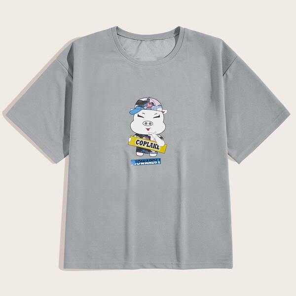 

Men Letter & Pig Print Tee