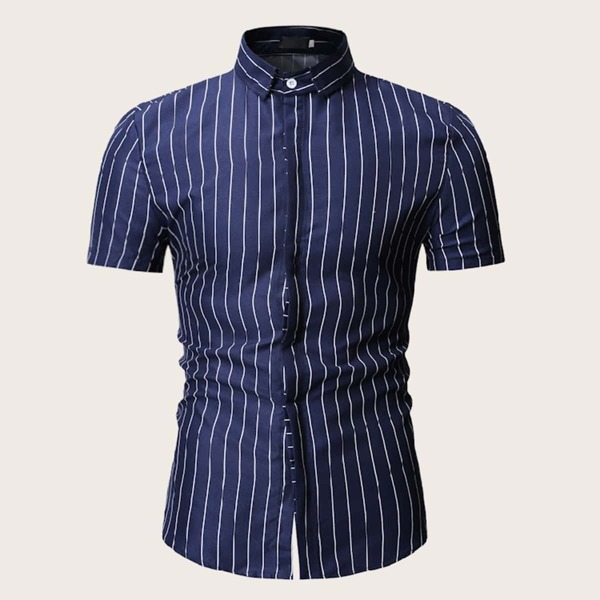 

Men Striped Curved Hem Shirt