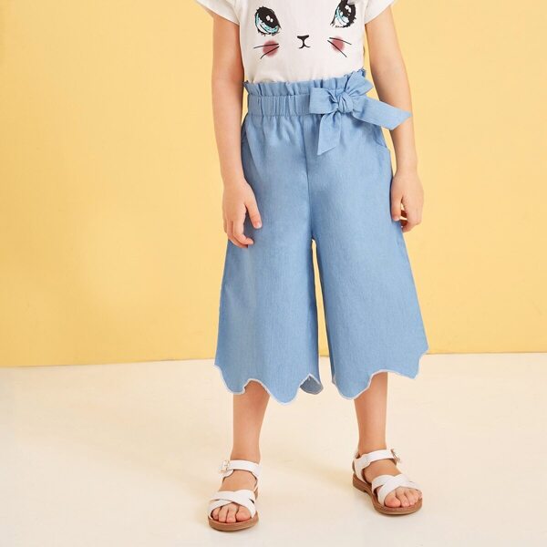 

Toddler Girls Tie Front Asymmetrical Hem Paperbag Pants