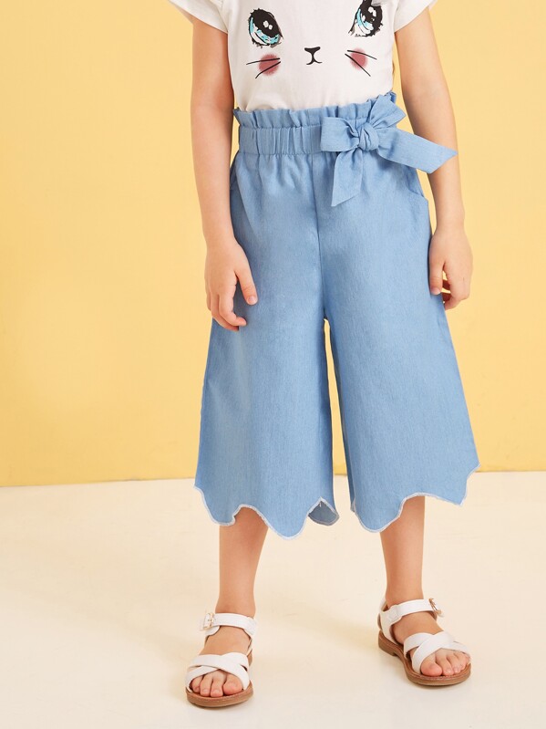 

Toddler Girls Tie Front Asymmetrical Hem Paperbag Pants, Blue, Sofia B