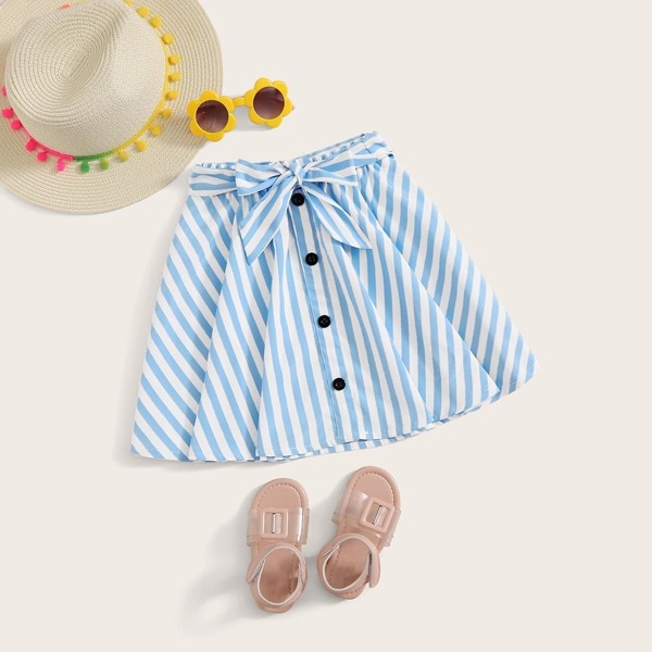 

Toddler Girls Button Front Belted Striped Skirt
