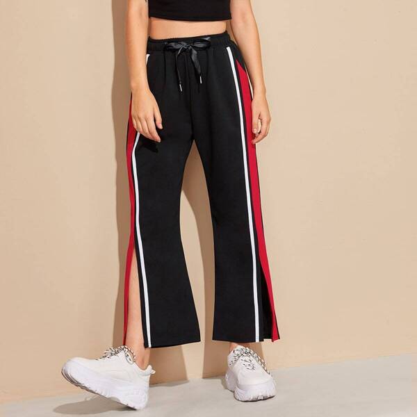 

Drawstring Waist Cut And Sew Split Pants