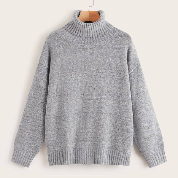 

High Neck Drop Shoulder Jumper, Grey