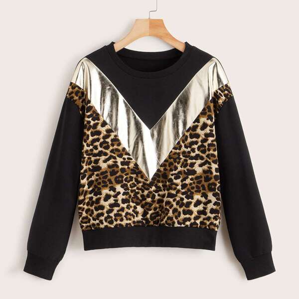 

Cut And Sew Leopard Panel Sweatshirt