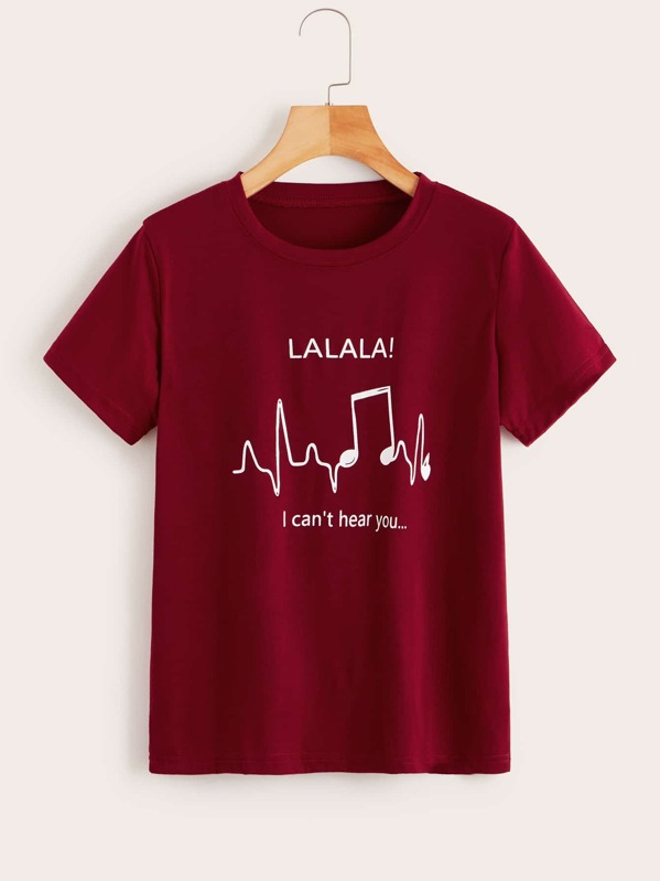 

Letter Print Short Sleeve Tee, Burgundy
