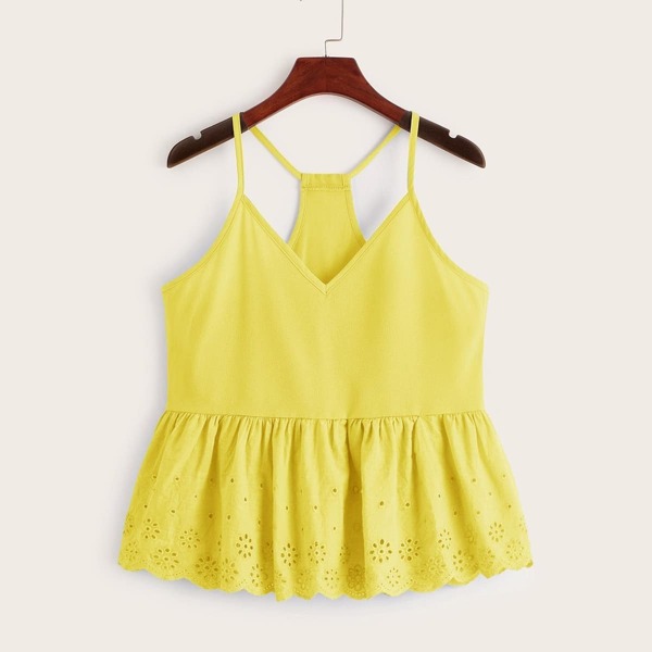 

Eyelet Embroidery Ruffle Hem Cami Top