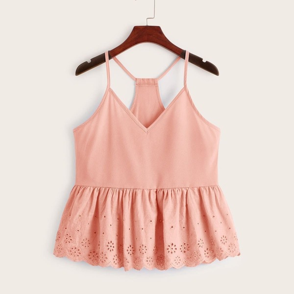 

Eyelet Embroidery Ruffle Hem Cami Top