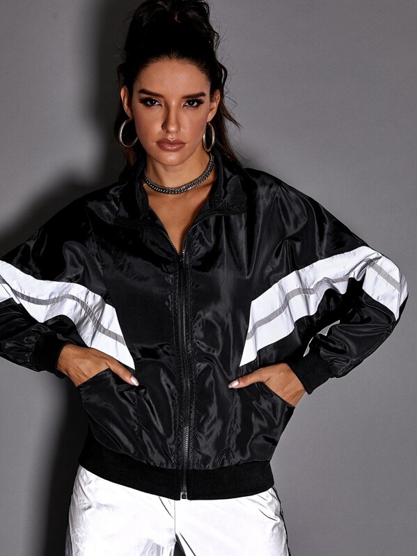 

Zip Up Colour-block Windbreaker Jacket, Black, Juliana